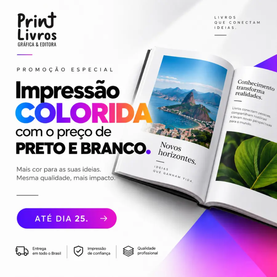 Última chance: seu livro impresso colorido com preço de preto e branco. Até o dia 25.